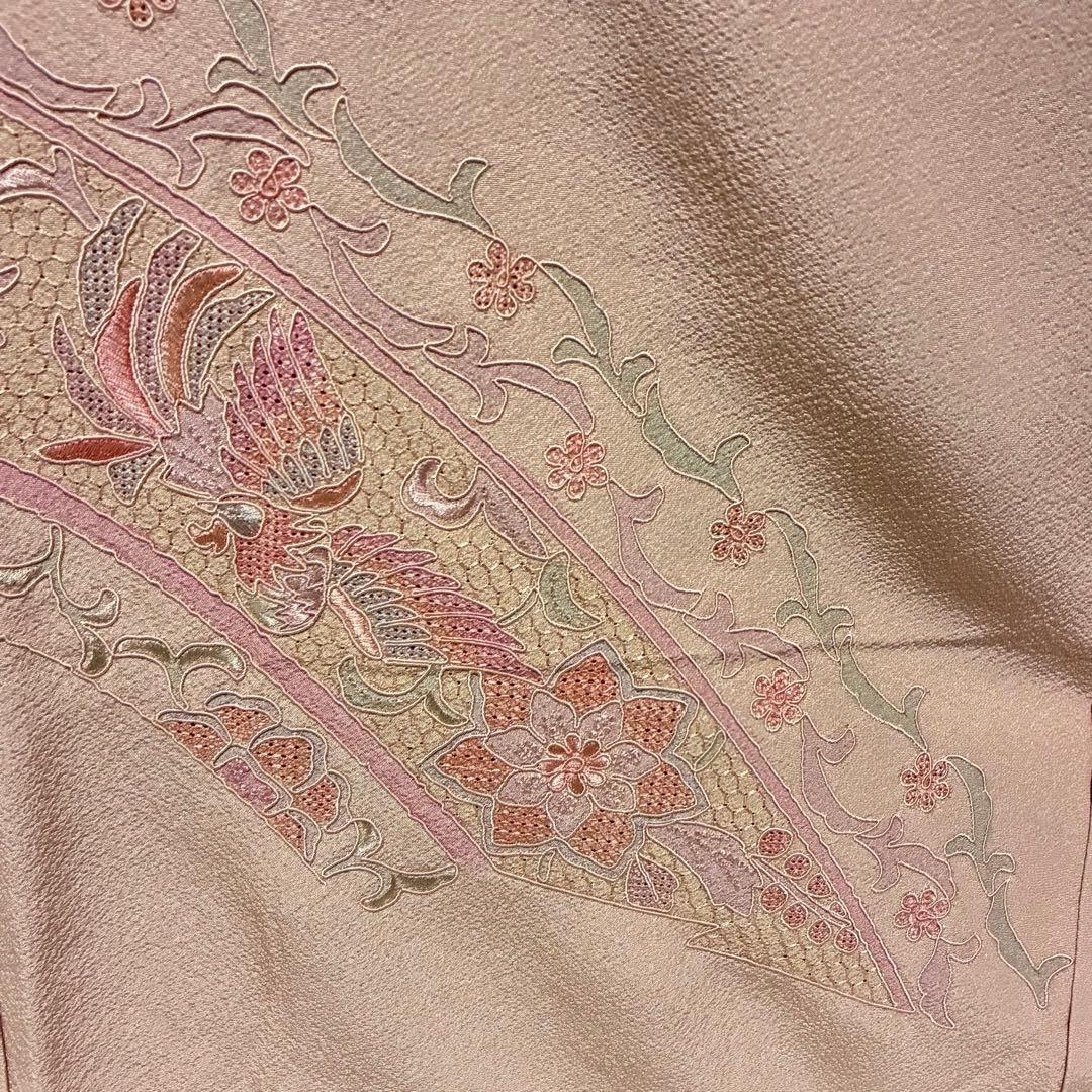 D49 訪問着 総刺繍 汕頭・蘇州 一つ紋 正絹 着物 袷 極美品