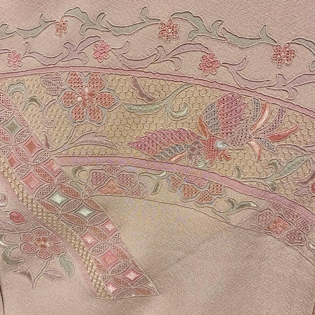 D49 訪問着 総刺繍 汕頭・蘇州 一つ紋 正絹 着物 袷 極美品