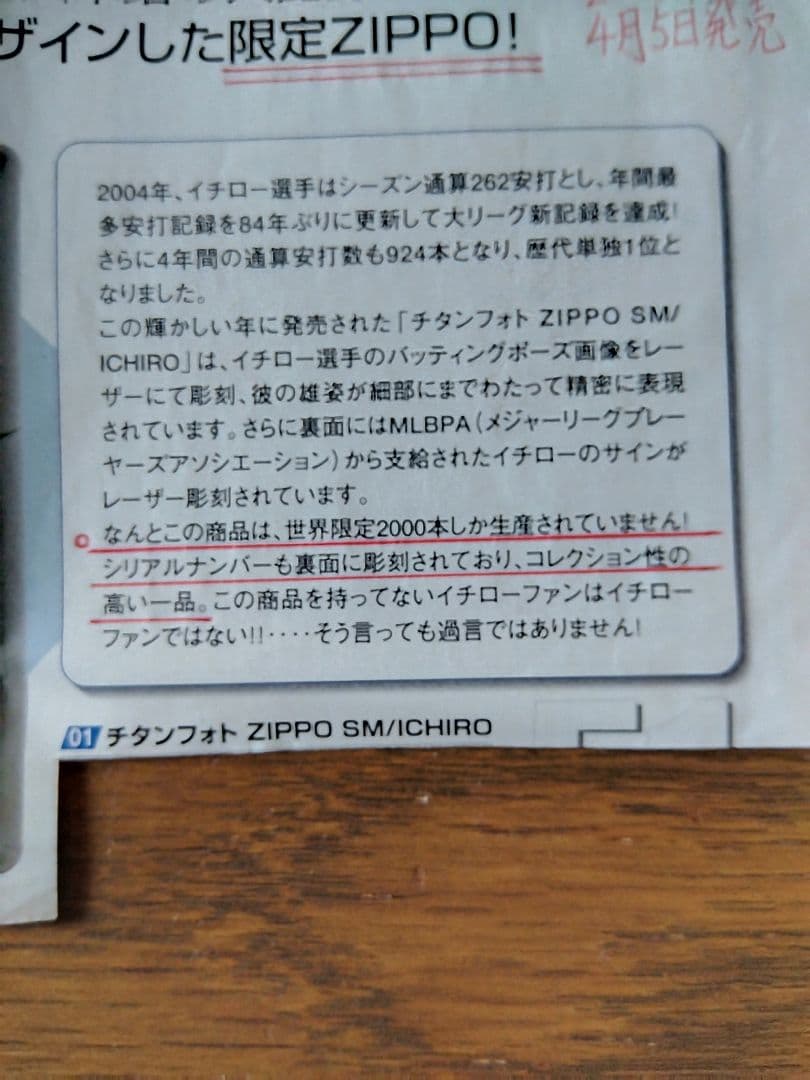 未使用品 イチロ― チタンフォトジッポ 世界限定2000個 2005年製