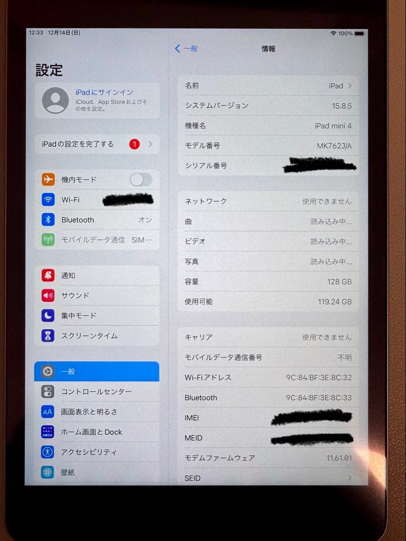 iPad本体 iPad mini 4 Wi-Fi+Cellular 128GB