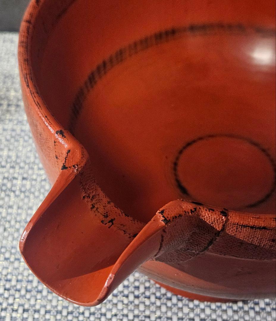 天然木　くり貫き造　朱漆塗　根来仕上　口縁布張　片口椀　酒次　酒器　未使用品！