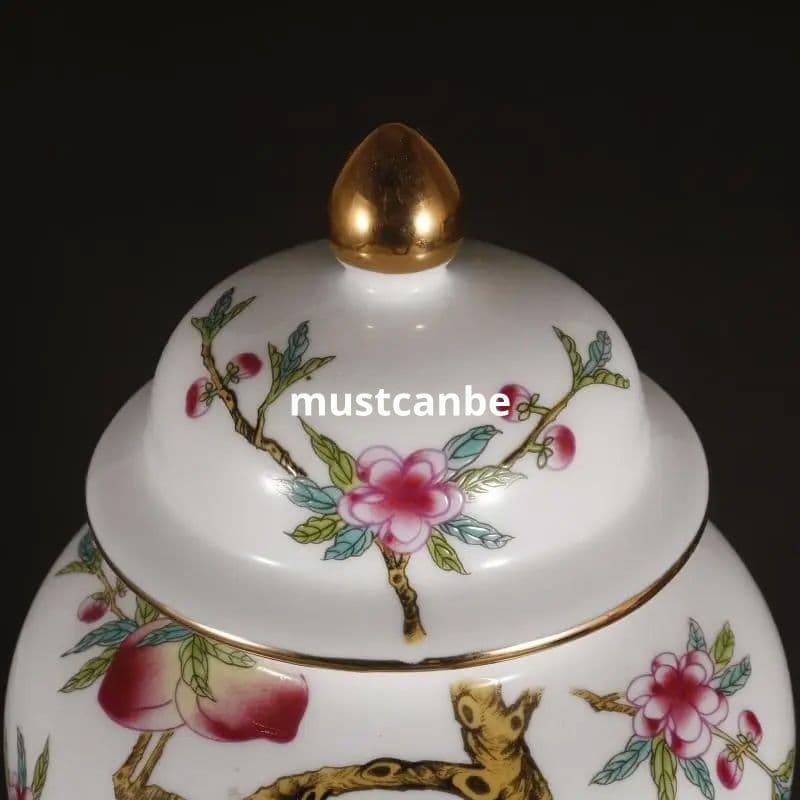 乾隆粉彩蒔金仙鶴寿桃将軍缶 景徳鎮 陶磁器 装飾品 現代工芸品 美術品 置物