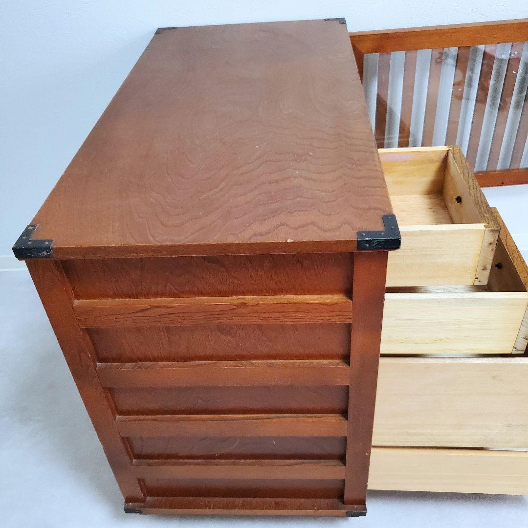 希少★欅 車箪笥 茶棚 茶箪笥 和箪笥 古家具 小引き出し ガラス扉 車輪