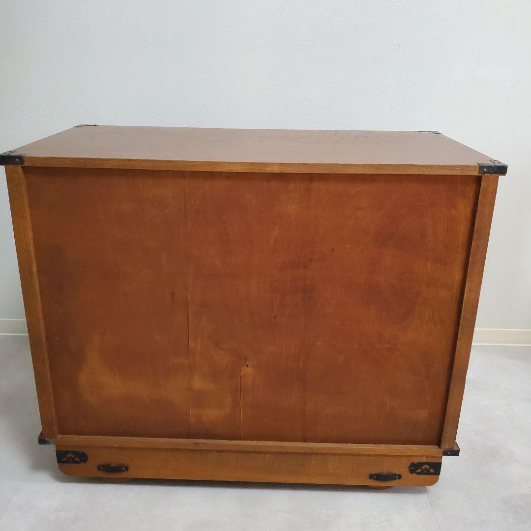 希少★欅 車箪笥 茶棚 茶箪笥 和箪笥 古家具 小引き出し ガラス扉 車輪