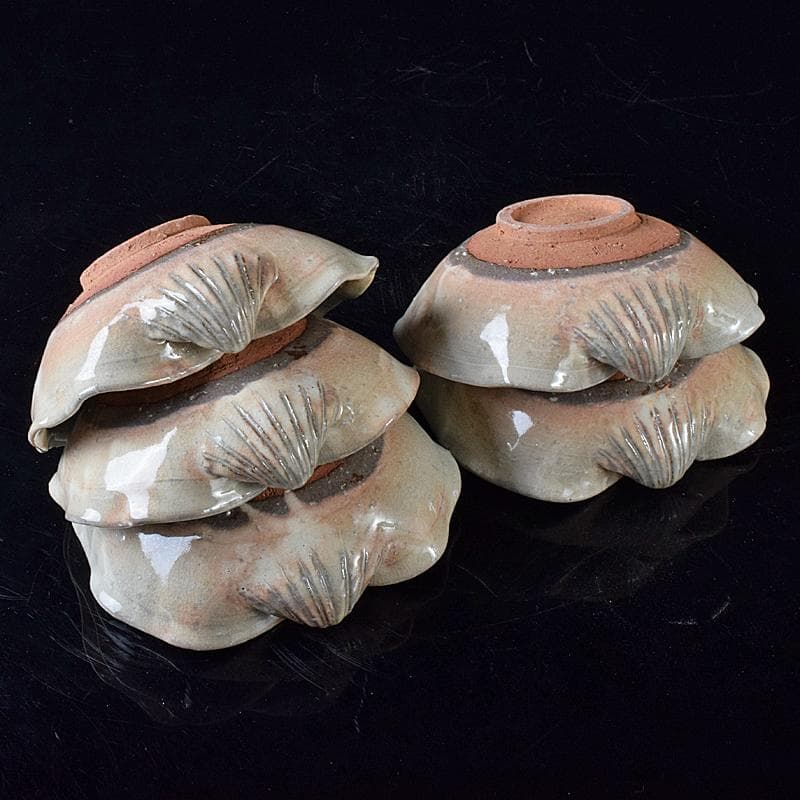 ピノ　和食器萩焼大華山鳥雲窯納富鳥雲作　貝形向付五客共箱　V　R8000B