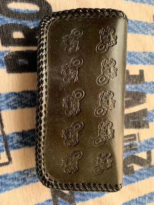 ハンドメイド☆本牛革メガネケース（バイク柄）