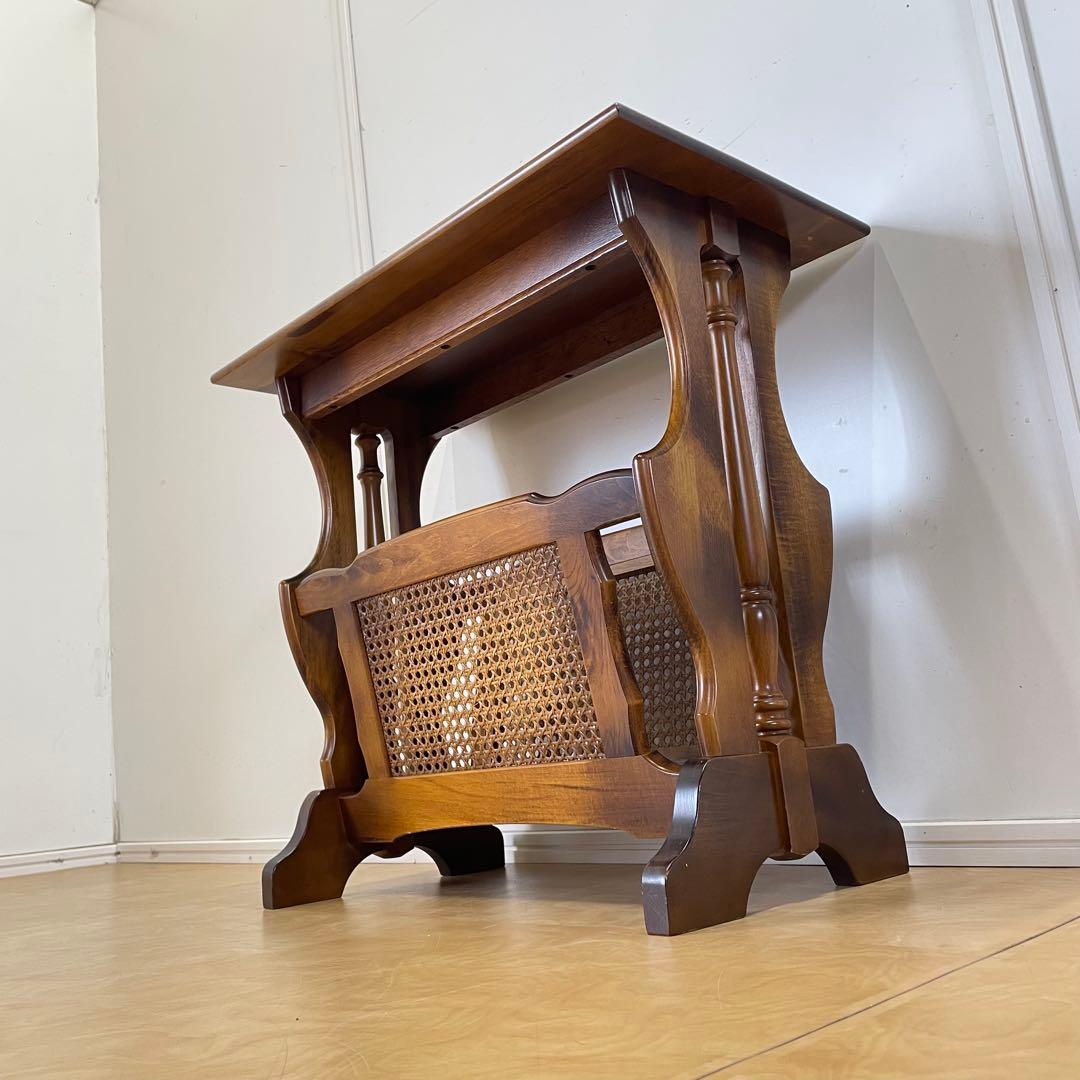 カリモク サイドテーブル マガジンラック 電話台 籐ラタン ビンテージ オールド