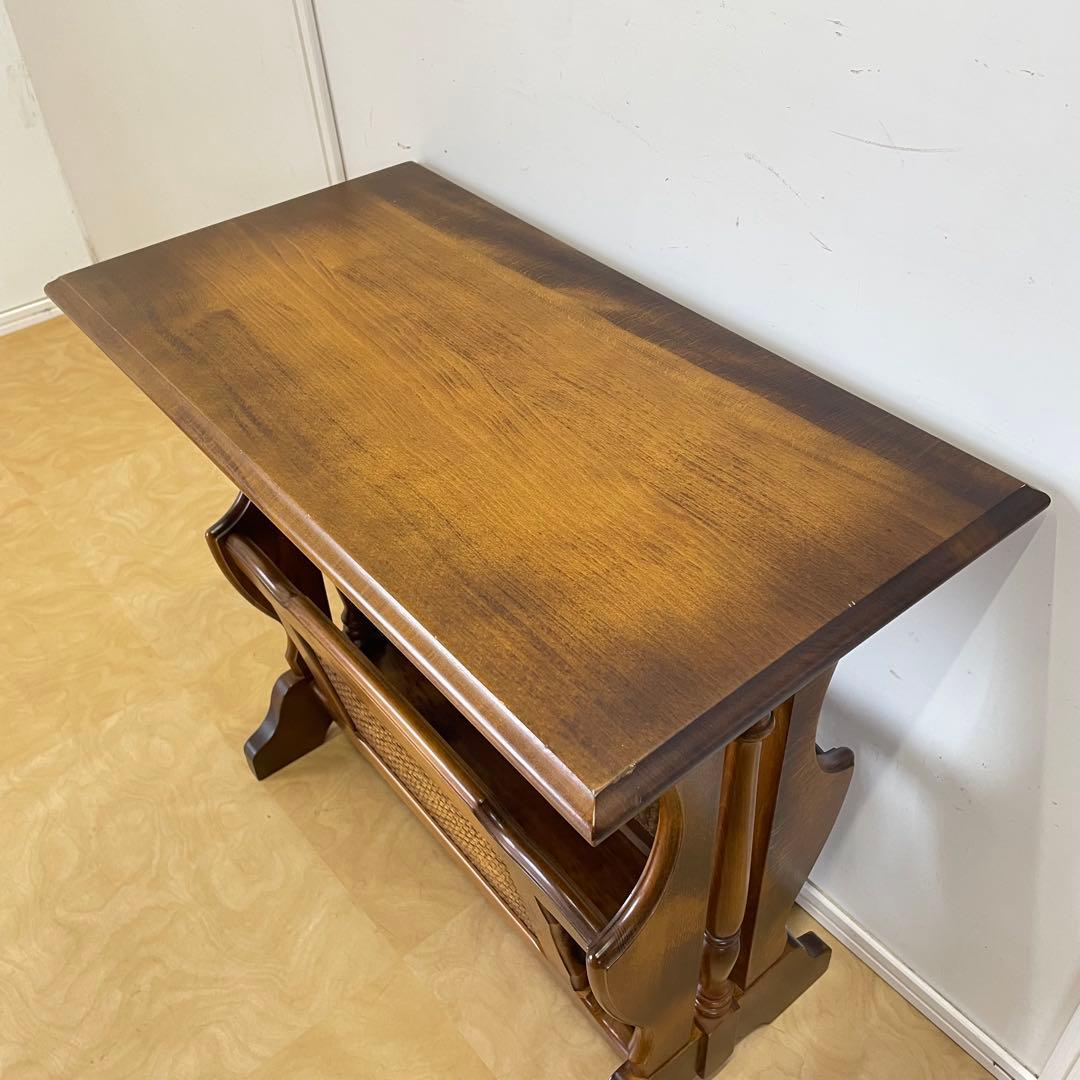 カリモク サイドテーブル マガジンラック 電話台 籐ラタン ビンテージ オールド