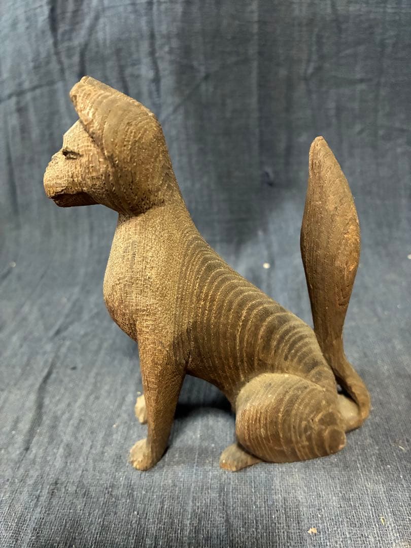 阿吽の狐一対　木彫りの狐　神棚に鎮座していた狐　江戸時代