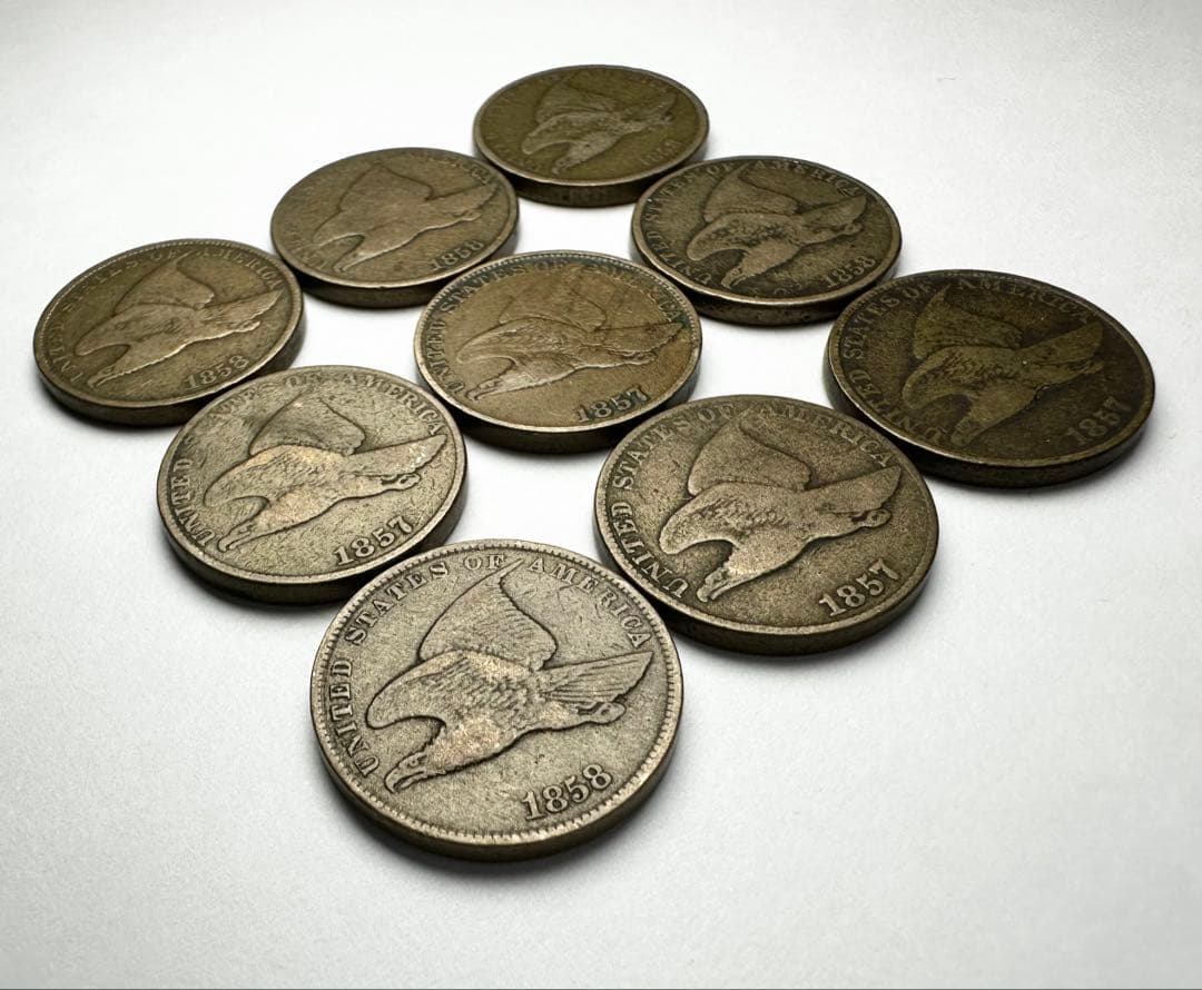 【9枚セット】 アメリカ硬貨 青銅貨 １セント フライング イーグル ダメージ有