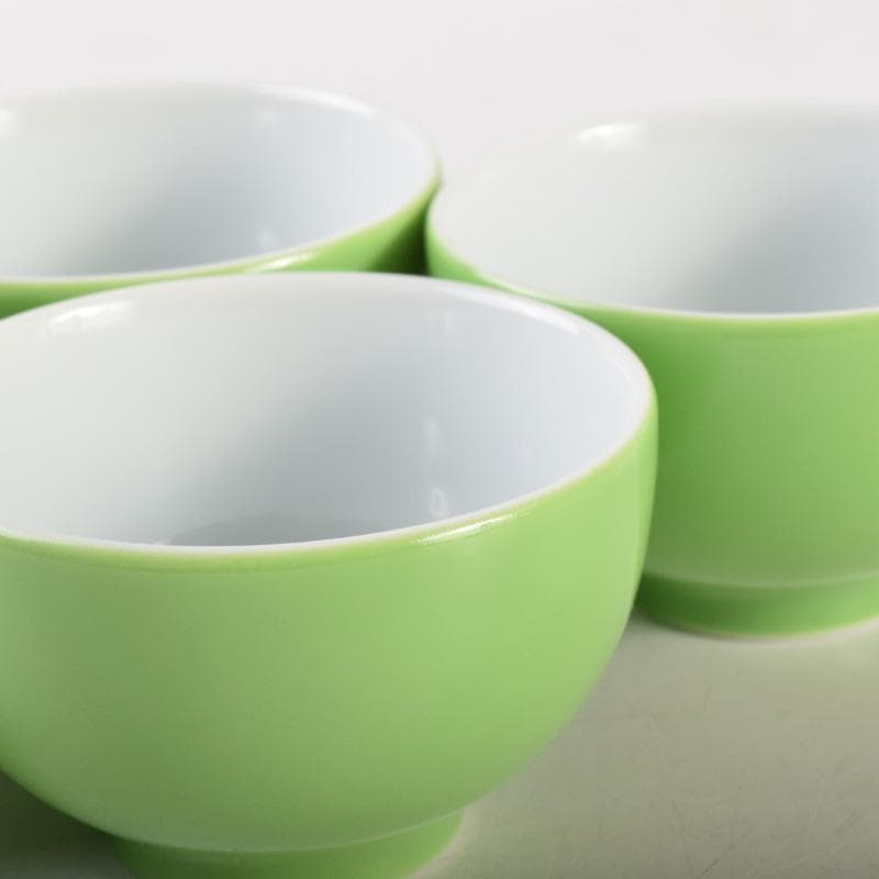 煎茶道具　賣茶流　黄緑釉　祝壽茶碗　五客　共布共箱　V　7978