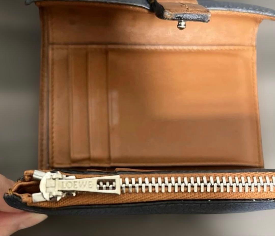 ロエベ　二つ折り財布　ブルー・キャメル