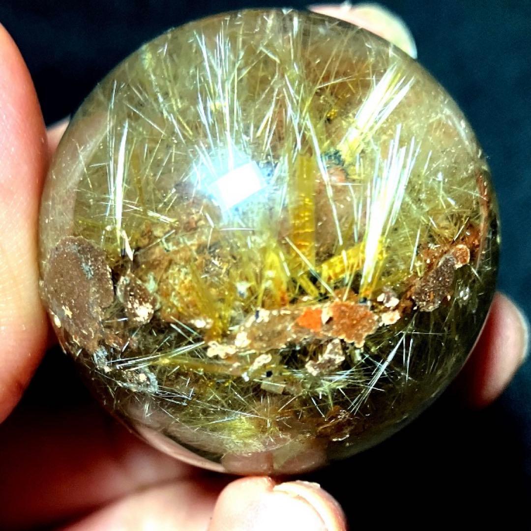 38mm ゴールドタイチンルチルクォーツ　丸玉　スフィア　金針水晶