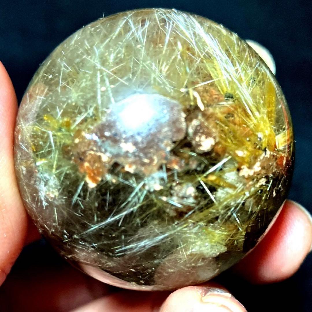 38mm ゴールドタイチンルチルクォーツ　丸玉　スフィア　金針水晶