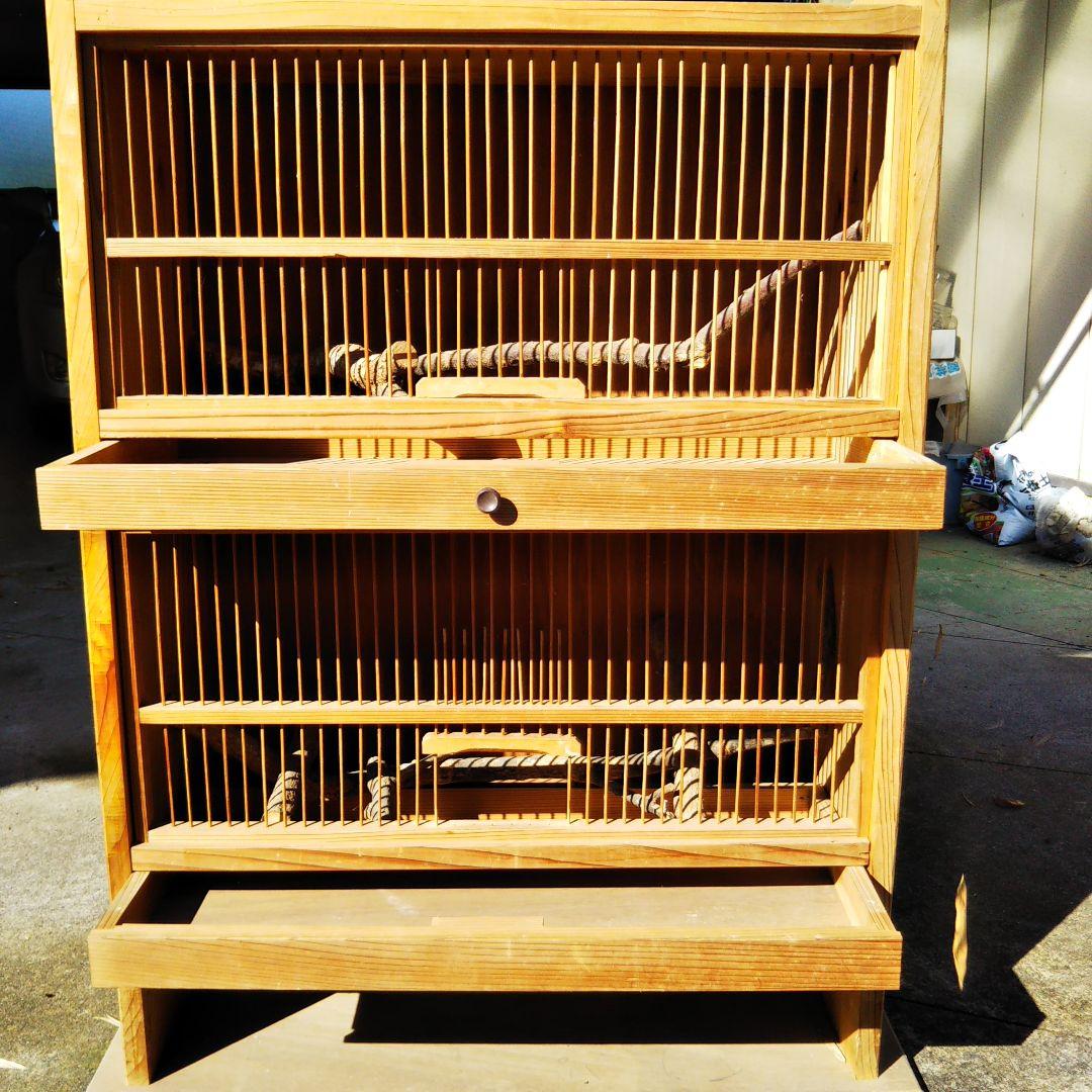 鳥籠 木製の鳥かご　大型 二段作り