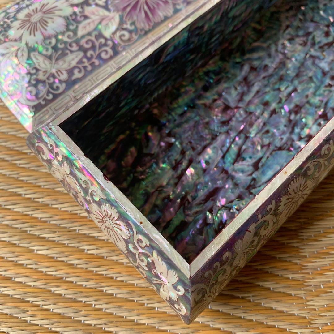 成官鎬印 韓国 螺鈿 蝶々 花 小物入れ 落款