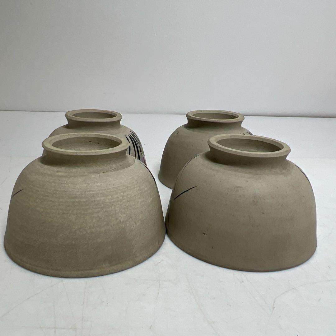 萬古焼　色絵　煎茶碗4客　口径7.2㎝　東さ8-0124①