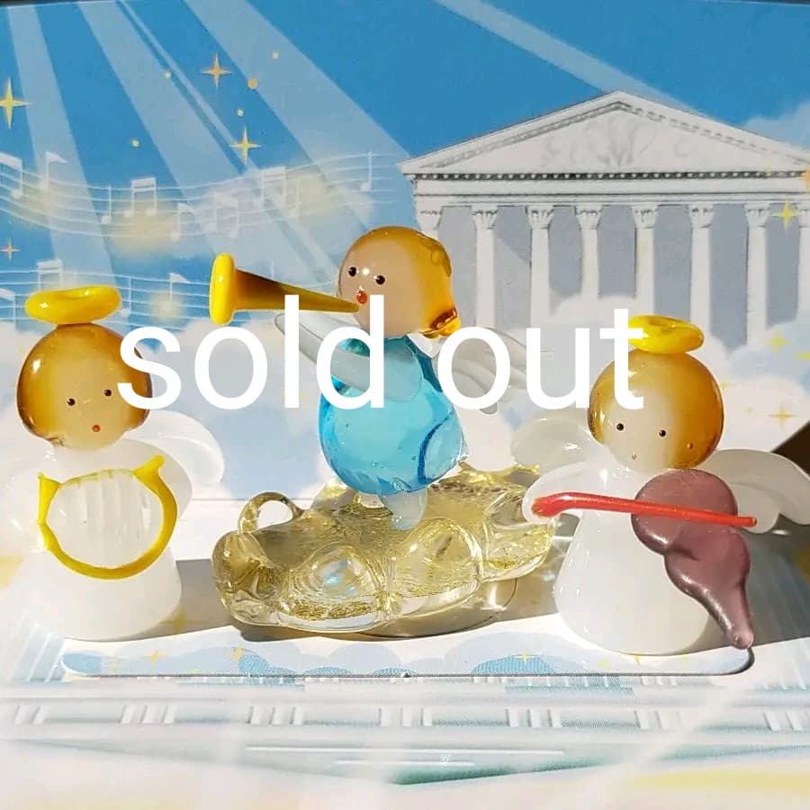 ガラス細工  エンジェル・イルカ音楽隊 セット