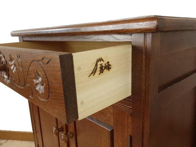 勇峰工芸（新）　雅　花柄キャビネット　ナラ材家具　北海道手作り家具