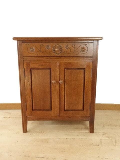 勇峰工芸（新）　雅　花柄キャビネット　ナラ材家具　北海道手作り家具