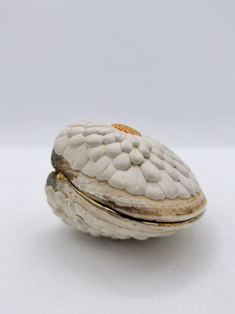 c453 貝香合 置上蛤 有職　島津豊泉 木箱 茶道具 古物