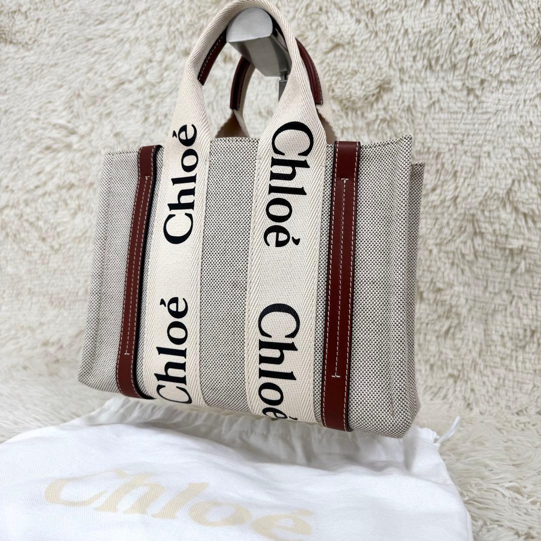 Chloe クロエ ウッディ スモールトートバッグ ハンドバッグ アイボリー