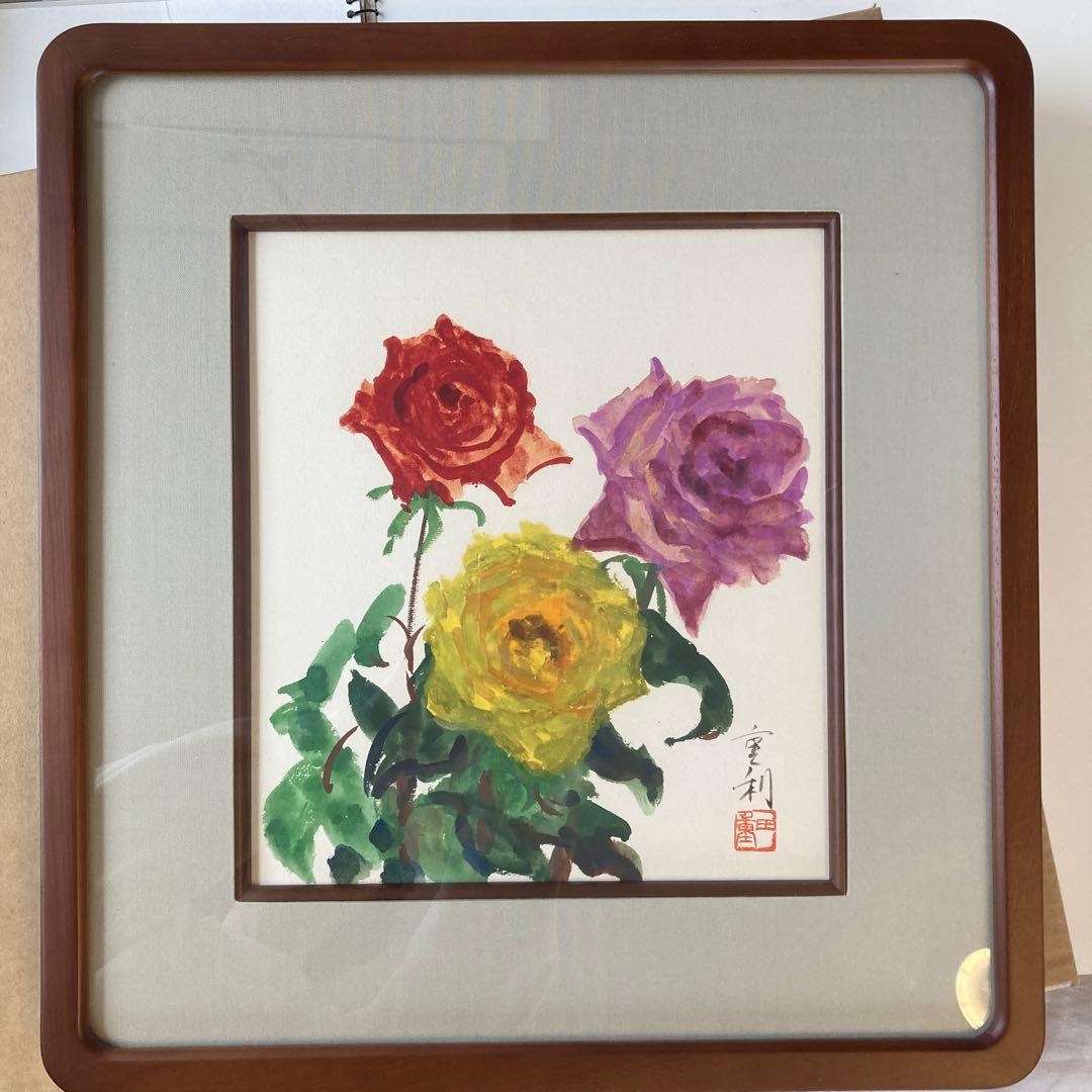 田中重利　バラ　原画　色紙