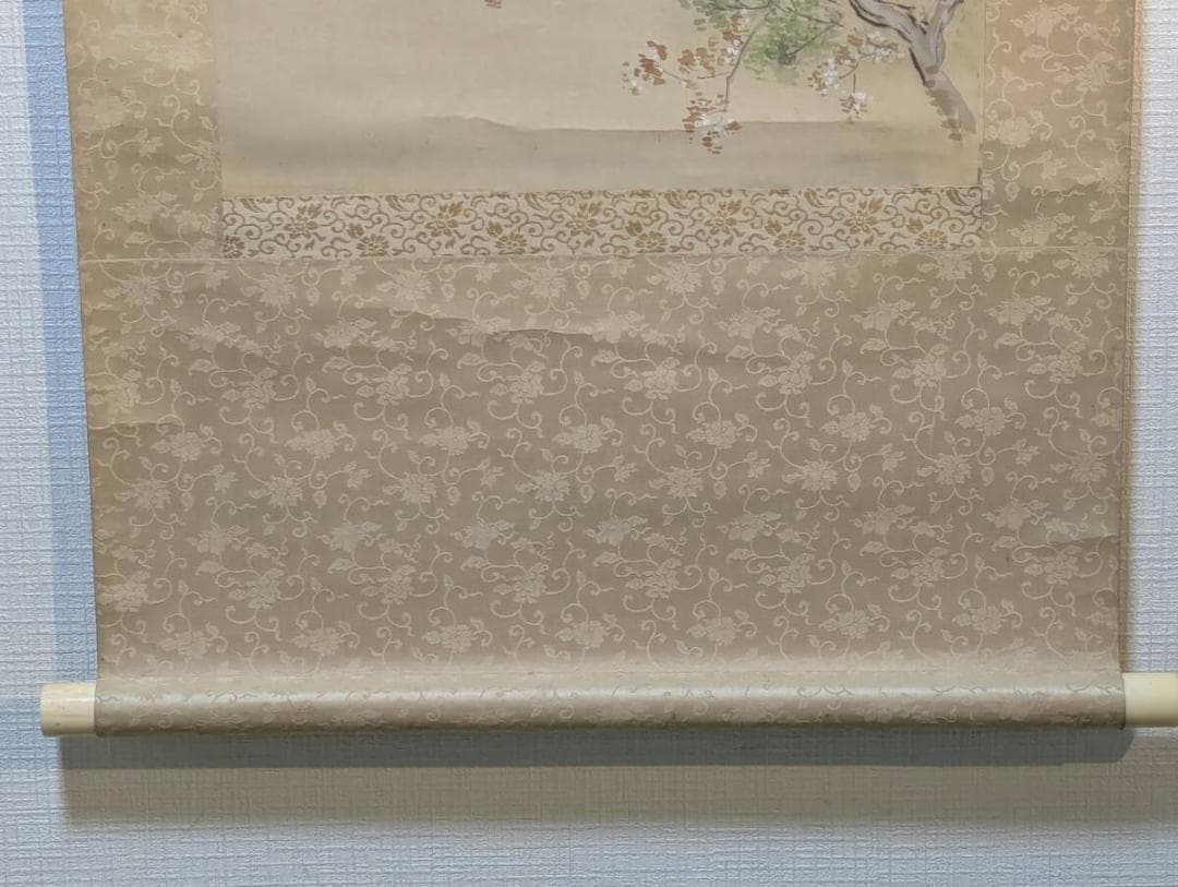 【真作】掛軸　山路の旅人図　秋の情景　南画風山水画　文人山水の佳作　T106