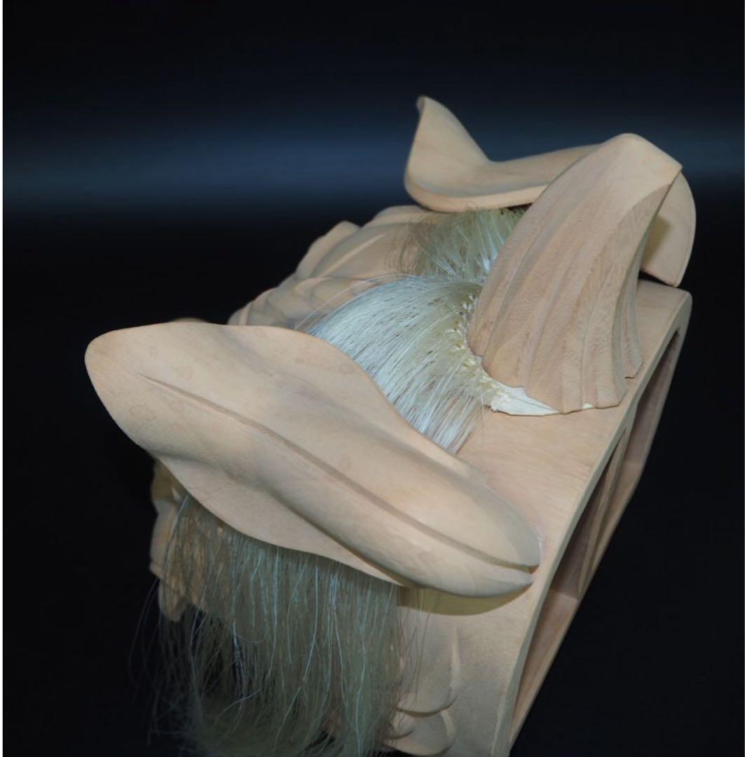 送料無料　富山県無形文化財　横山一夢作　木彫獅子頭　共箱共布作歴付　日展彫刻家