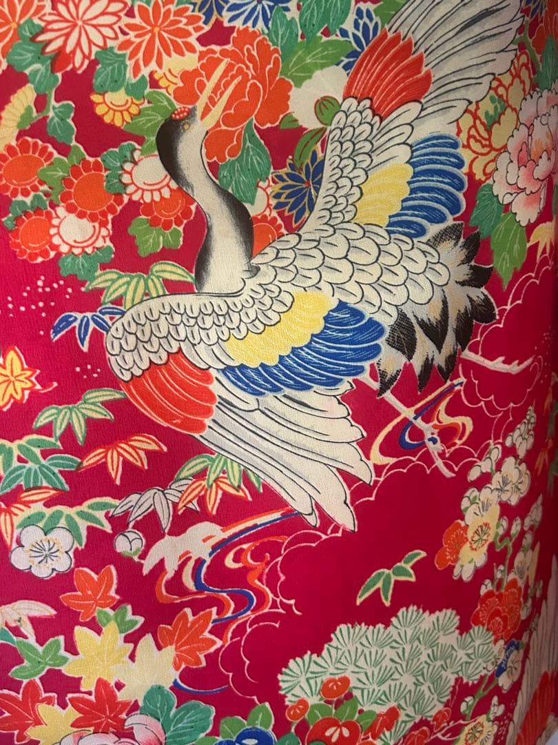 7歳　七五三　アンティーク正絹着物、アンティーク帯、帯揚げ、帯締め　しごきセット