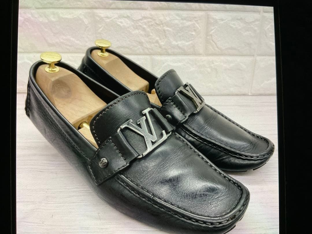 ルイヴィトン モンテカルロ ドライビングシューズ ロゴ シルバー金具 26.5