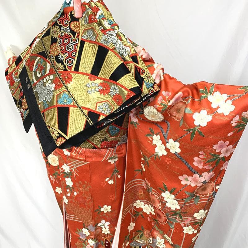 403aj45〇振袖＆袋帯 金彩 金駒刺繍 十三参り〇美品