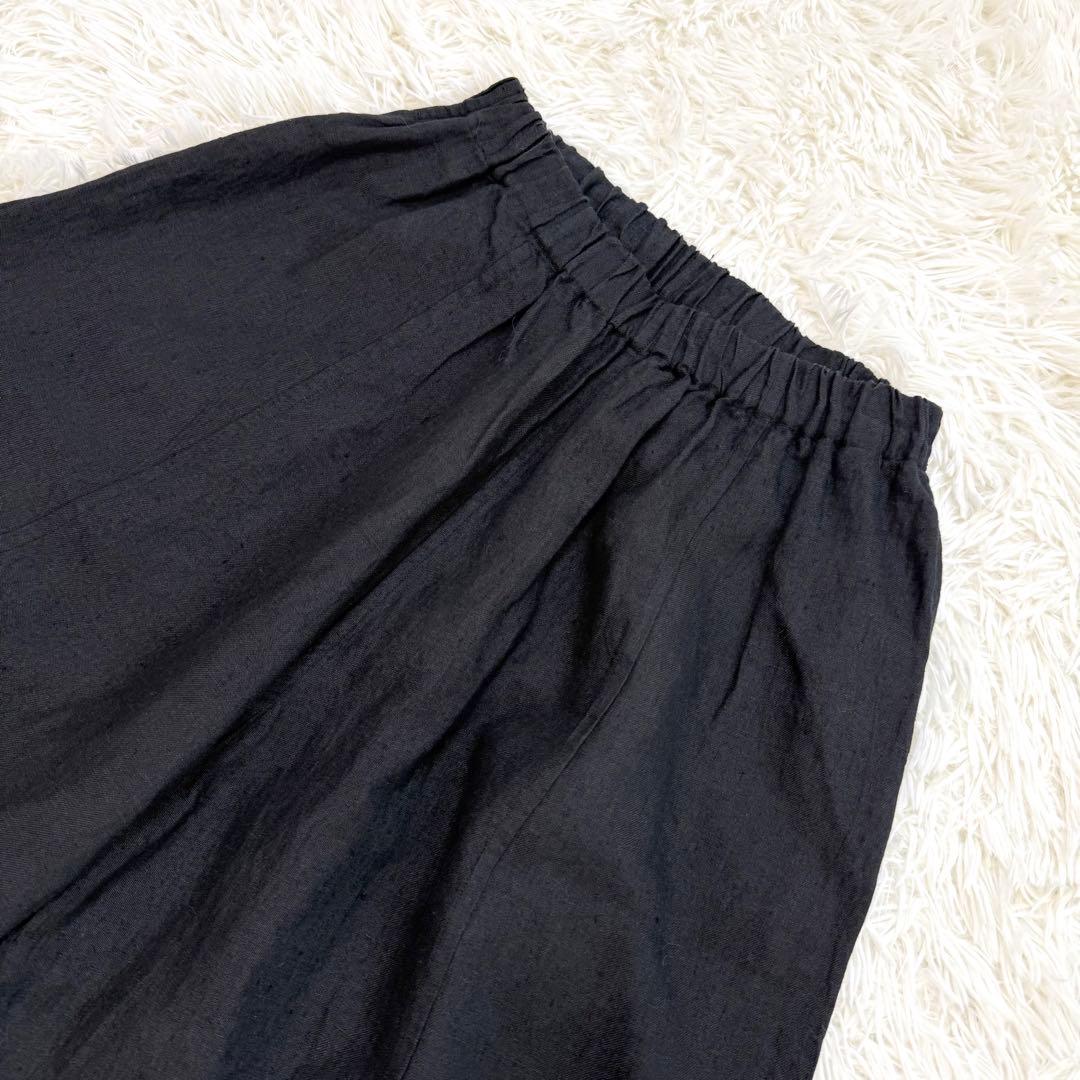 ババグーリ　リネンデニムのバルーンパンツ　花刺繍　ゆったり　ブラック　S相当