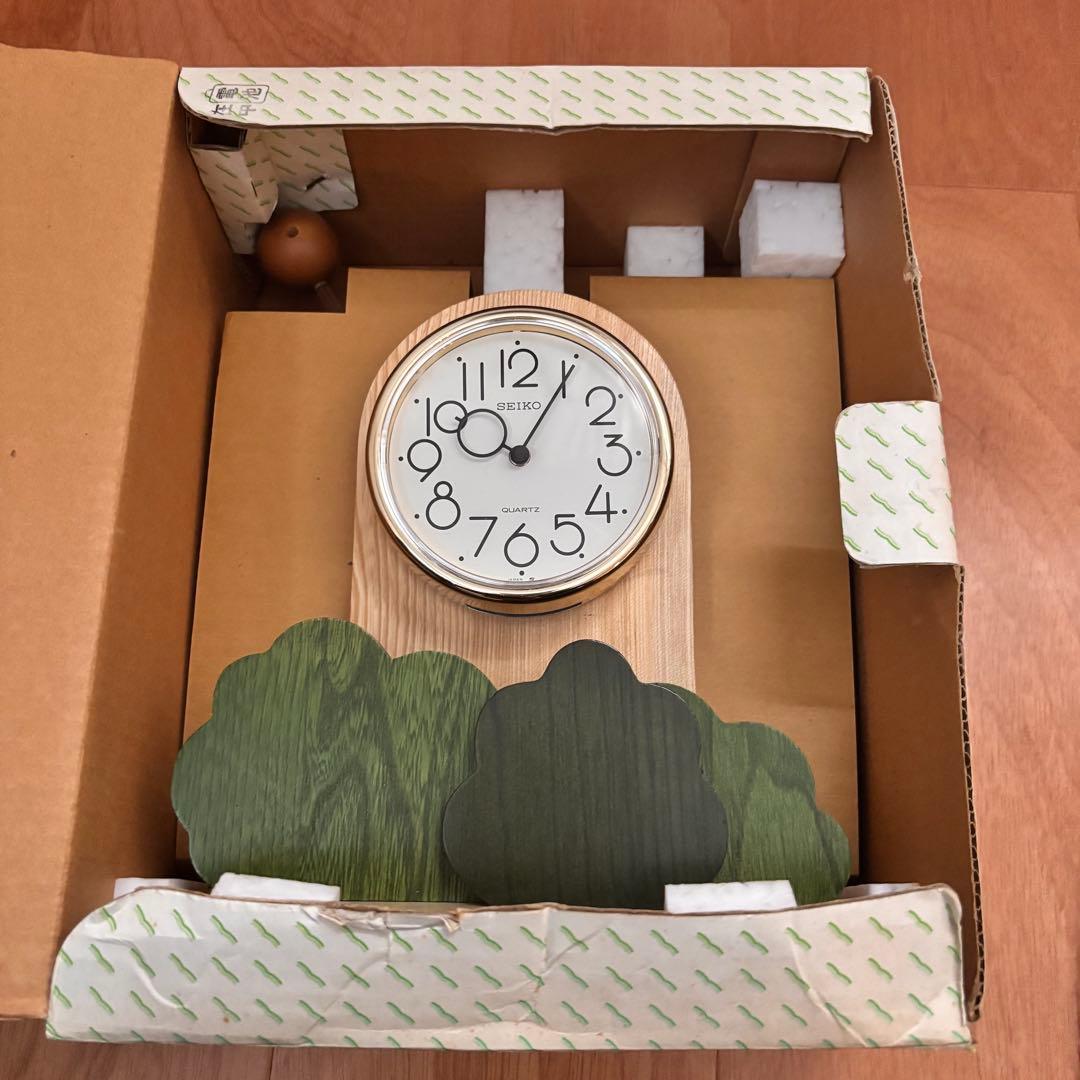 【稀少一点物】服部SEIKO　木製振り子時計　夢飛行　飾り振り子　箱あり品
