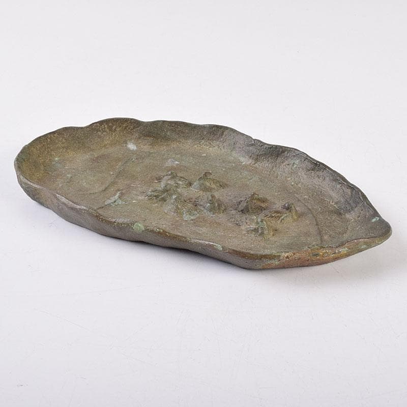 十三世　金谷五良三郎作　青銅瑞鶴巣籠灰皿　共箱　C　R8959