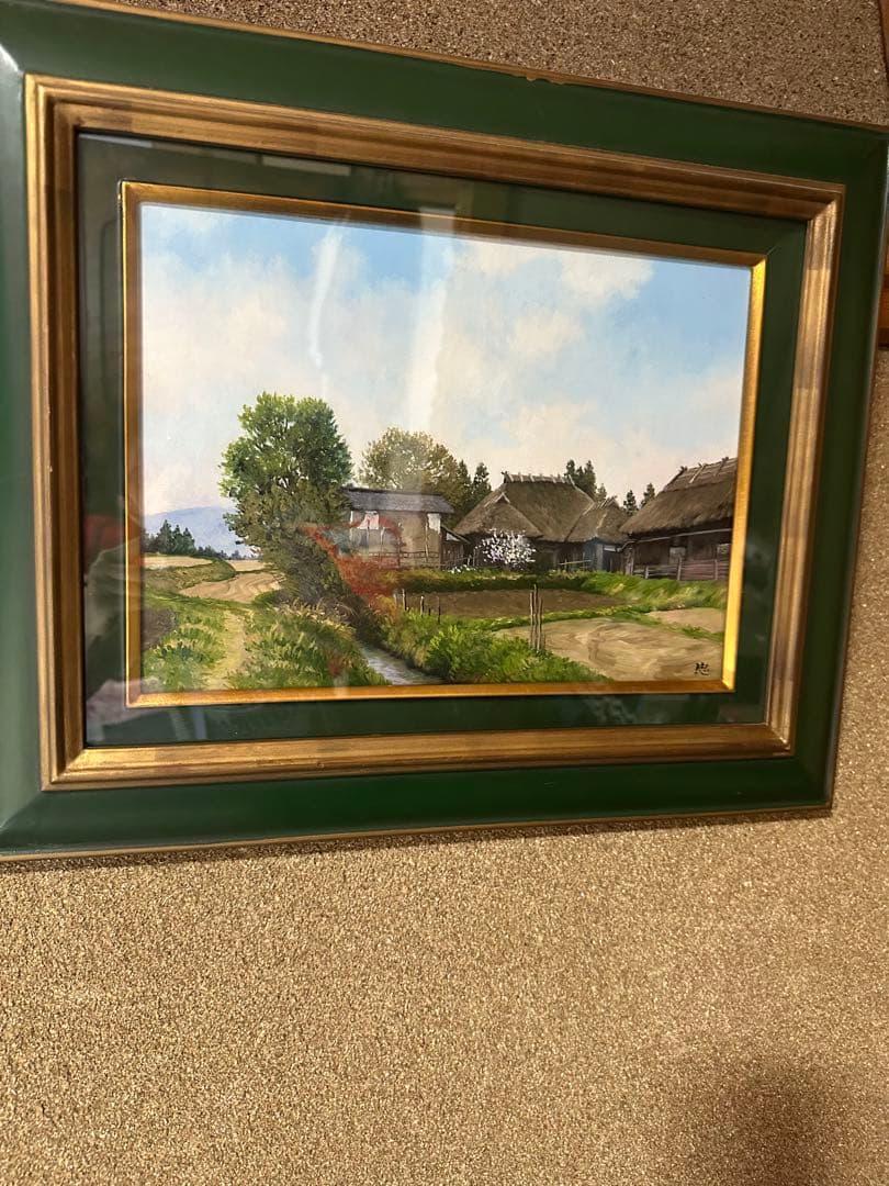 油絵　佐藤忠彦　早春の田舎家（群馬）