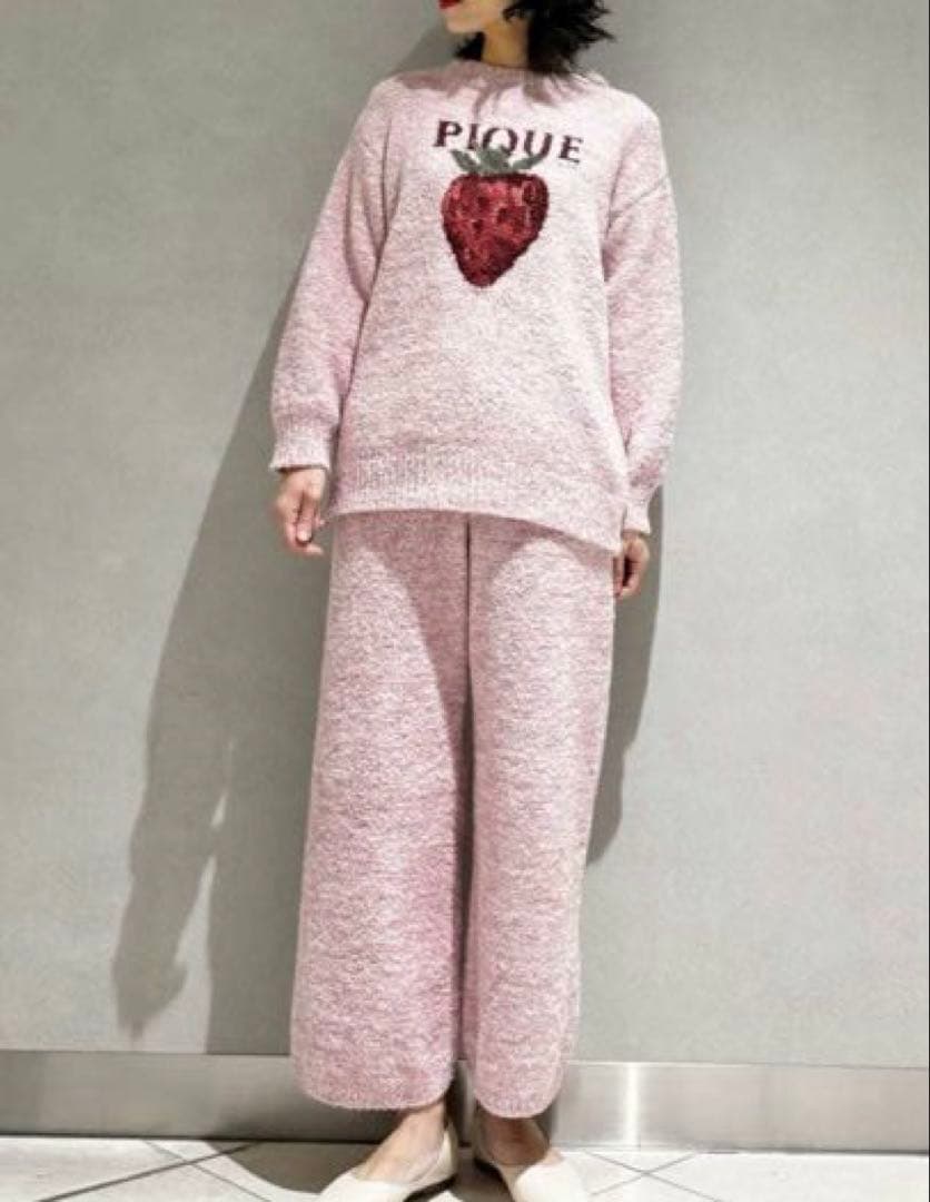 【新品】ジェラートピケ　メランジストロベリージャガードプルオーバー&ロングパンツ