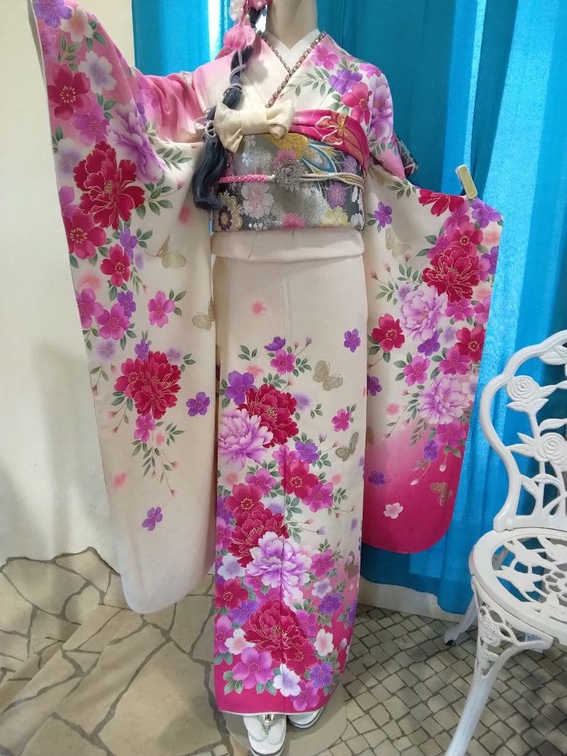 【専用】です‼️振袖、正絹未使用、重ね衿帯揚げ帯締め、袋帯襦袢、ガード加工落款