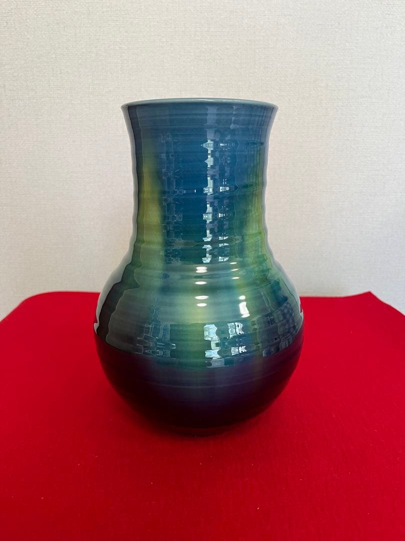 柳雨軒三代 人間国宝 徳田八十吉（正彦銘）碧明釉 花入 高さ約22cm T210