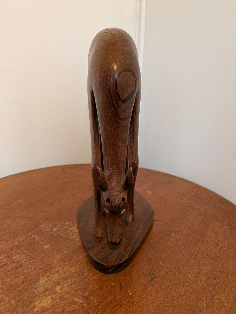 ヴィンテージ 木製 木彫りのオブジェ 母鹿と子鹿 チーク