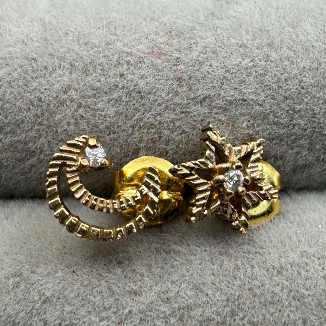 K18 天然ダイヤ 0.01ct ピアス カフェオリ 星 月 18金 資産価値◎