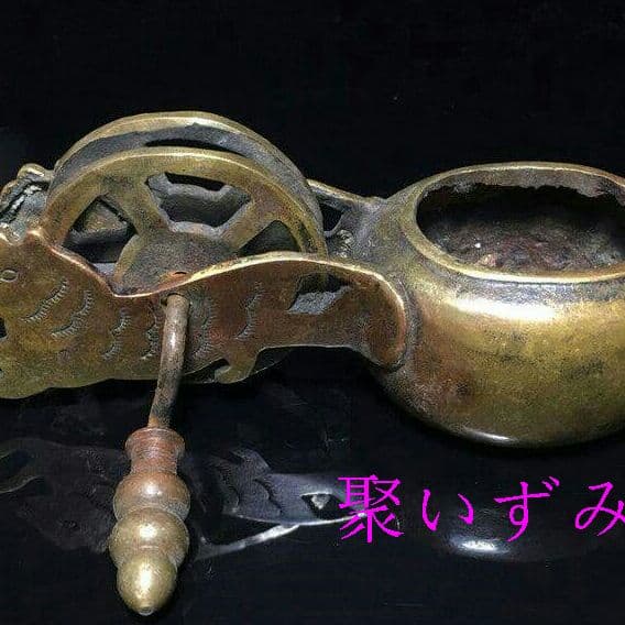 古玩古老皮殻真鍮墨斗銅器工芸品木工線器虎頭墨斗I