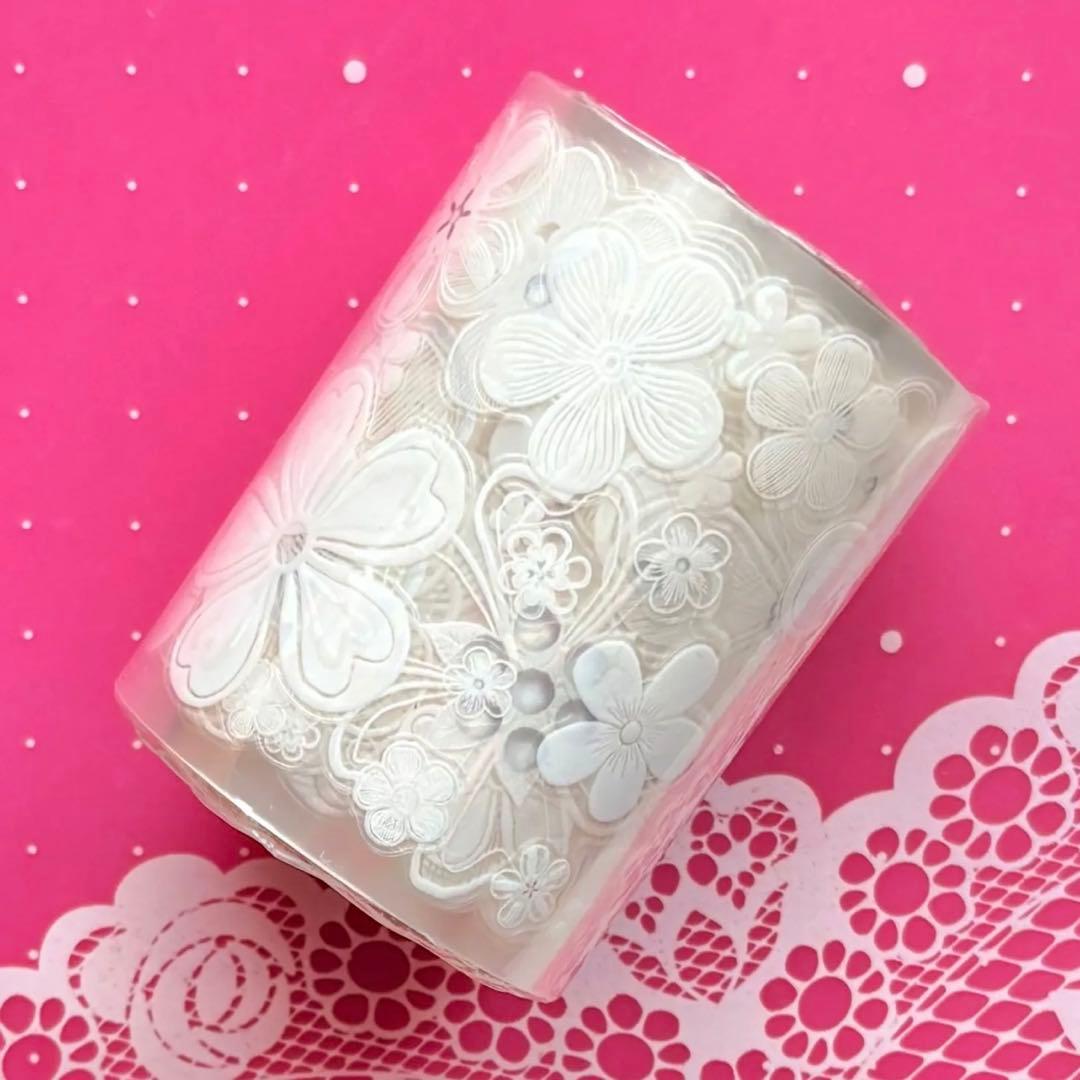 贝壳光 月白 ダイカット加工 6cm×5m海外マスキングテープ　海外マステ　花