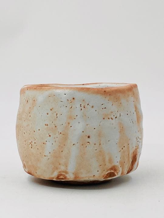 【玉置保夫】志野　茶碗　桐共箱　共布　栞　酒器　盃　岐阜県重要無形文化財保持者