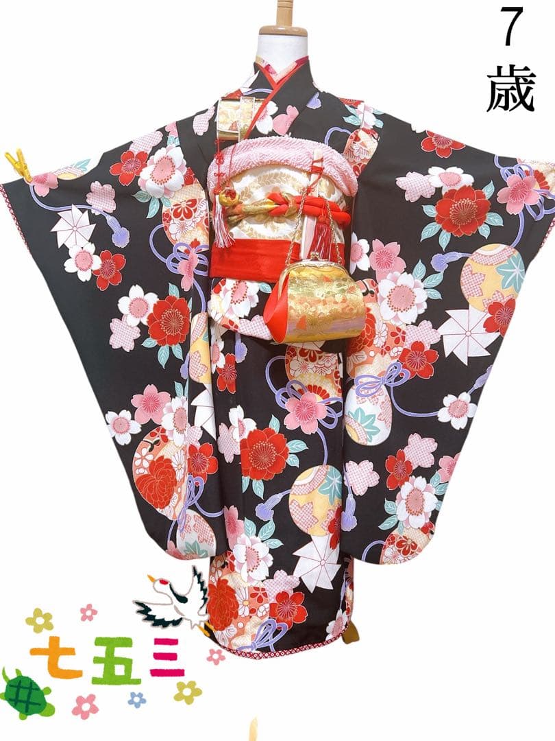 上品黒系♡七五三　7歳　女の子　フルセット　一式　ゴールド
