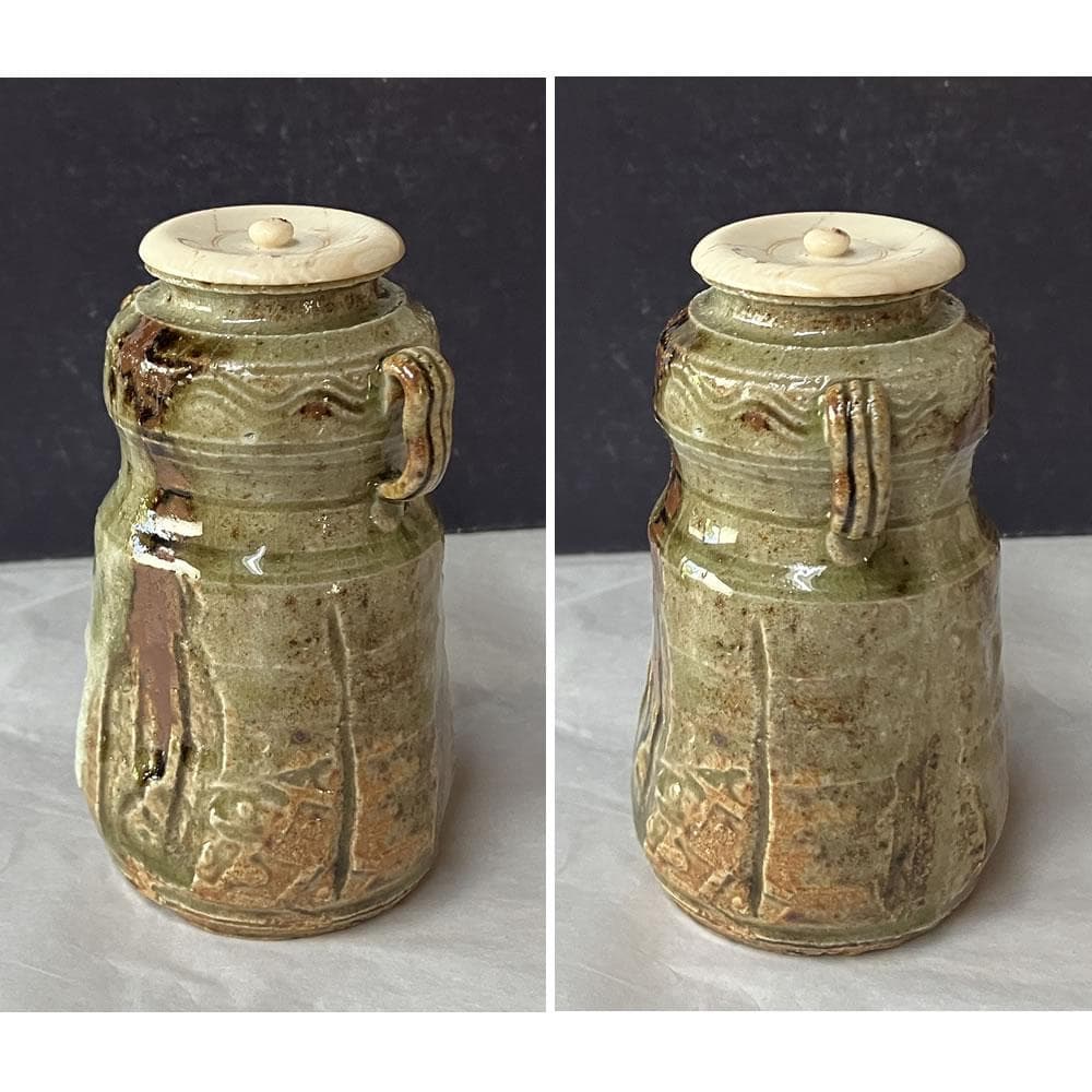 e3126 加藤弥右衛門 美濃伊賀 茶入 共箱 耳付茶入 茶道具