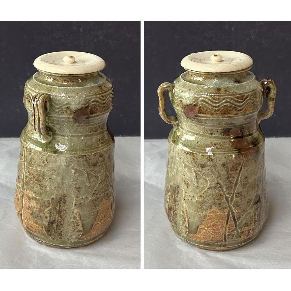 e3126 加藤弥右衛門 美濃伊賀 茶入 共箱 耳付茶入 茶道具