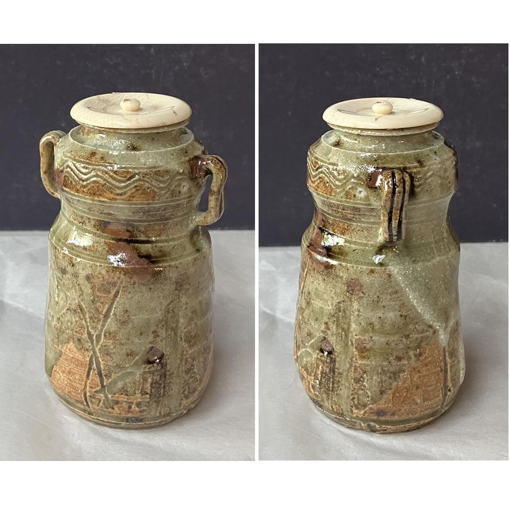 e3126 加藤弥右衛門 美濃伊賀 茶入 共箱 耳付茶入 茶道具