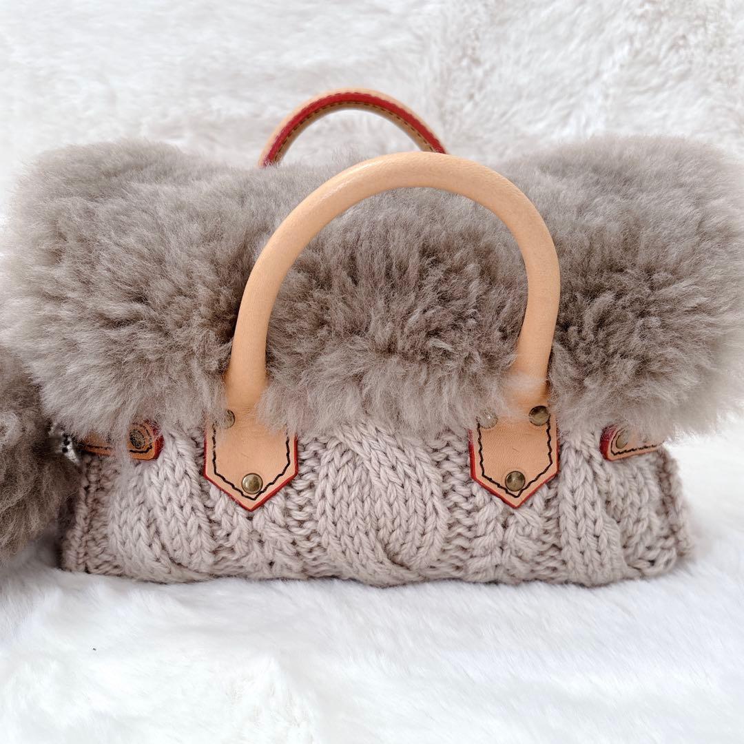 muku リアルムートン＆手編みニットバッグ ショルダー 2wayモンテローザ