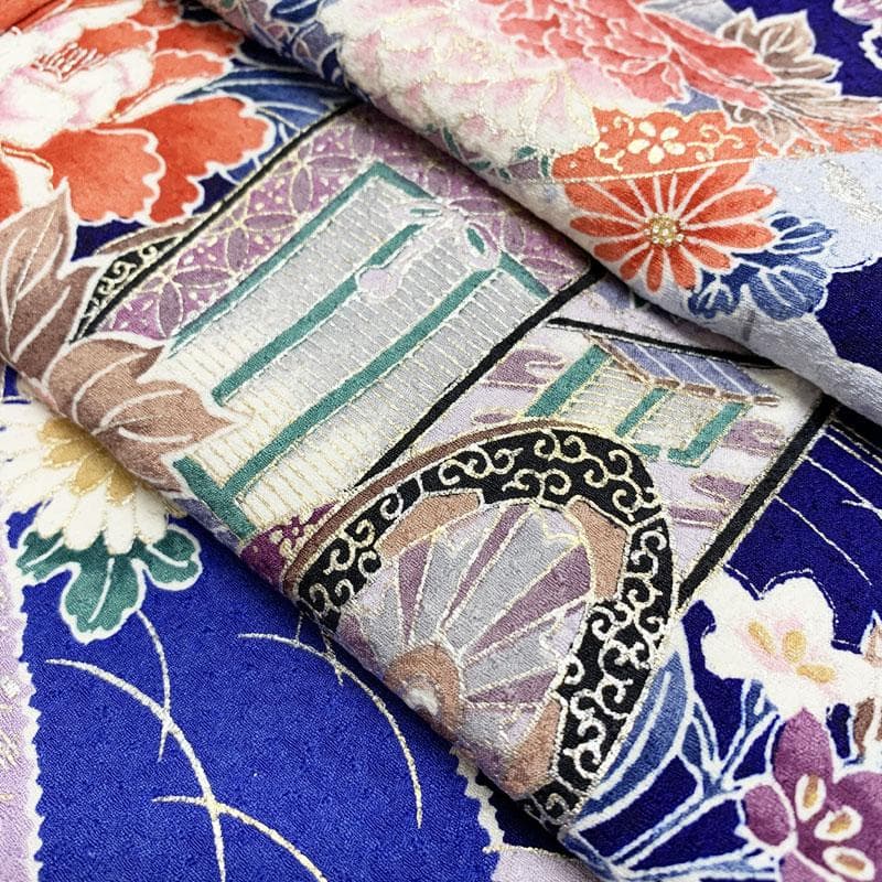 412z18☆振袖 小紋柄 金銀彩 地紋 型染め 古典柄☆美品 成人式 結婚式